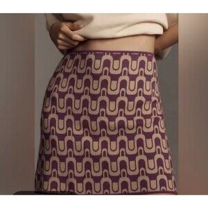 Maeve by Anthropologie Mod Mini Skirt Purple/Tan Geometric Print Small Knit